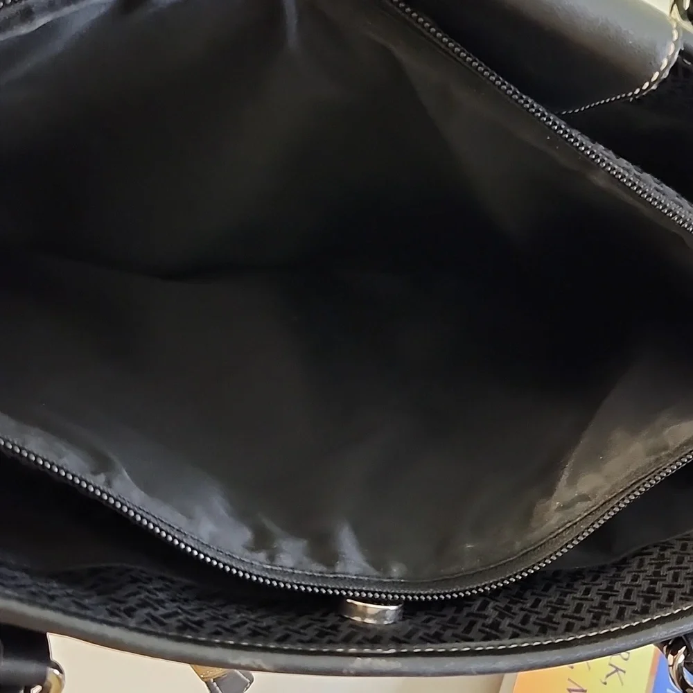 Talbots Laptop Travel Multi-Pocket Bag Black Leather Textile